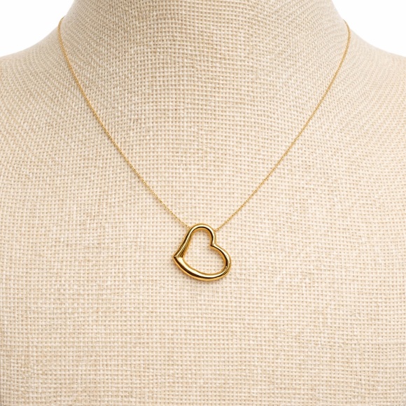 None Jewelry - 10K Gold Open Heart Necklace 18” Dainty Minimalist